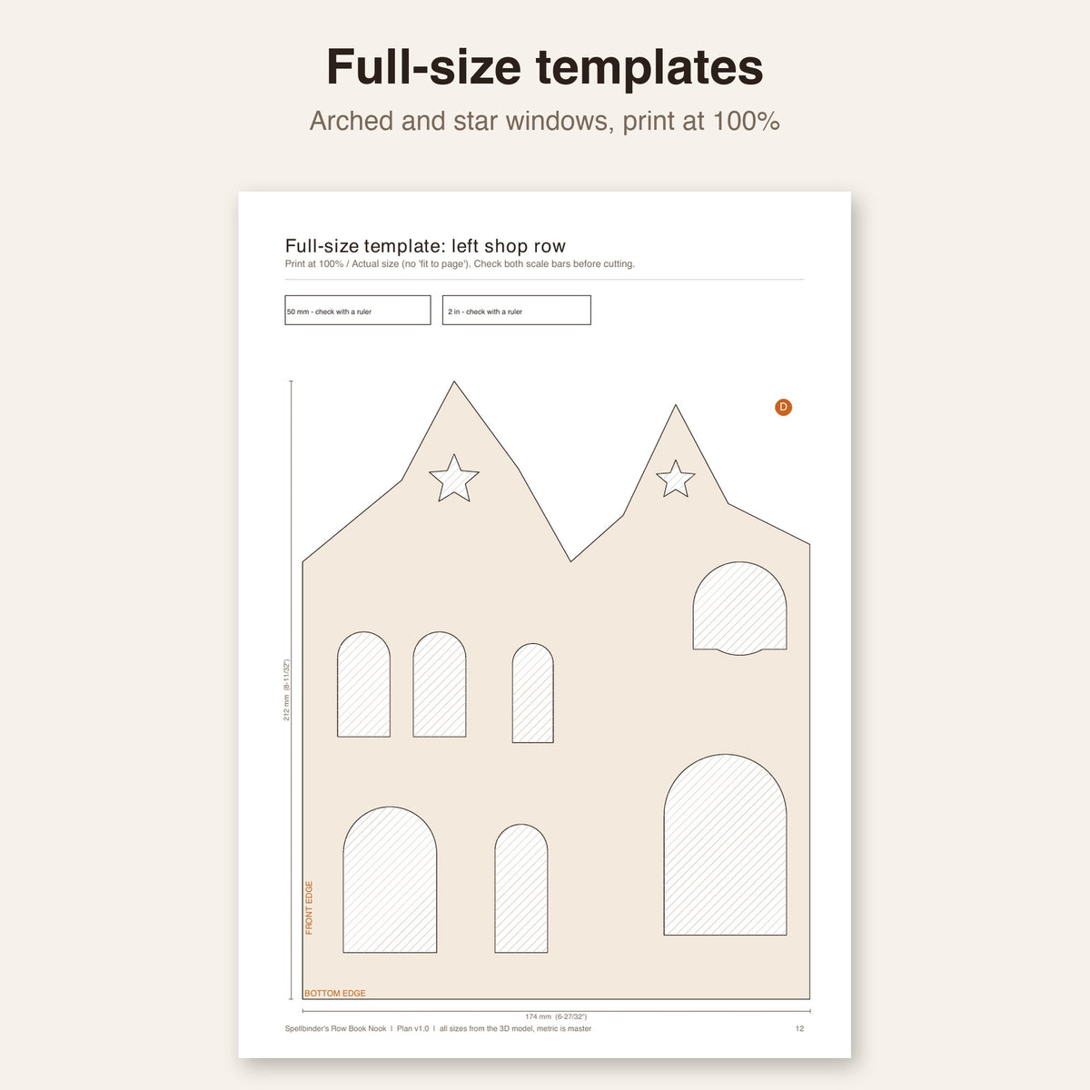 Full-size shop row template with arched and star windows