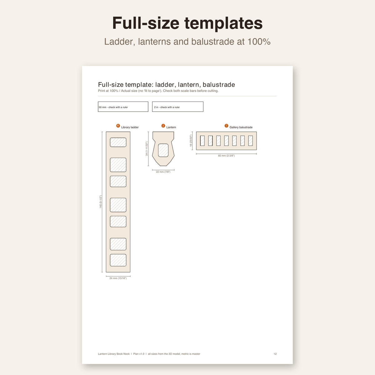 Full-size template page for the library ladder, lanterns and balustrade