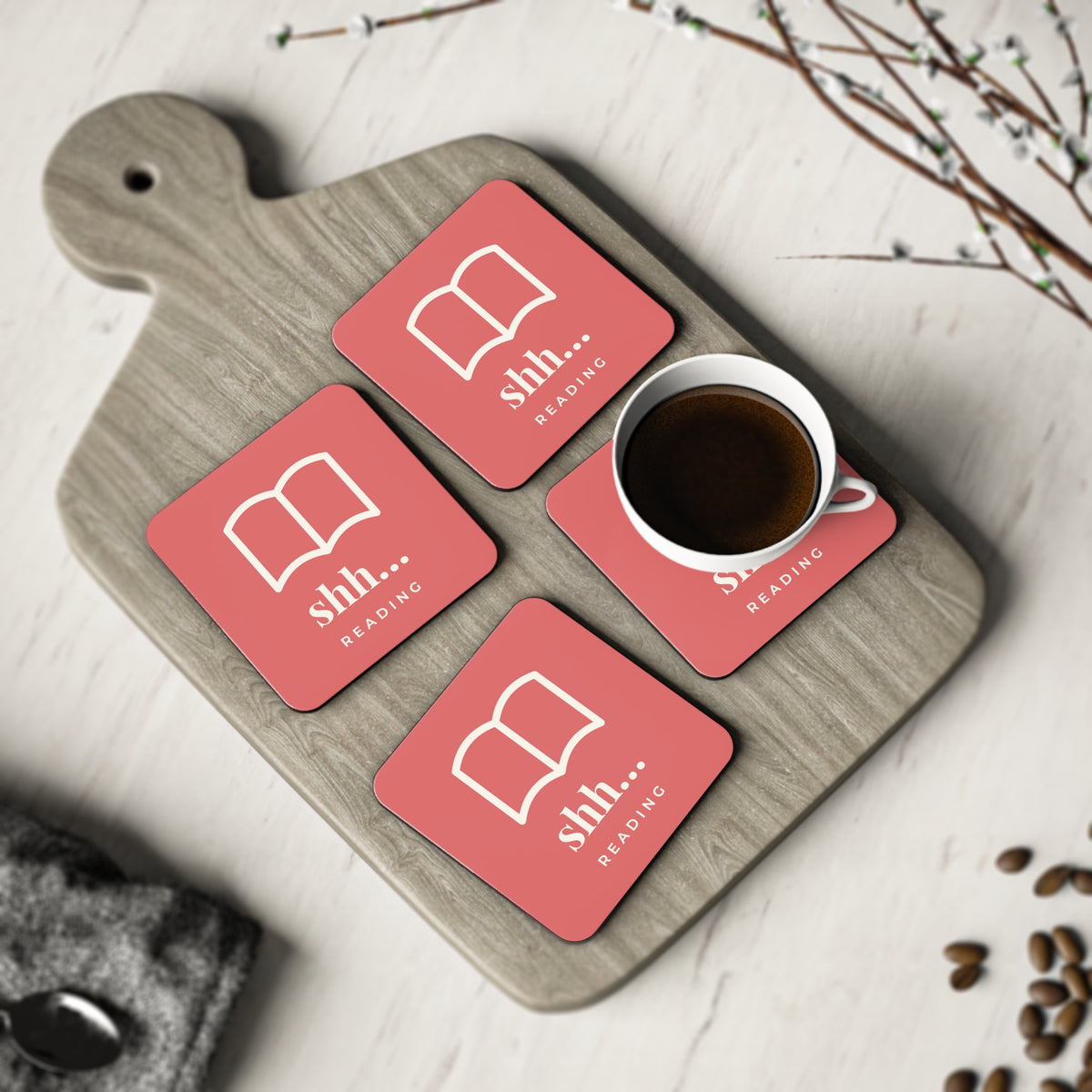 Shh… Reading Coaster Set of 4 | Bookish Coasters