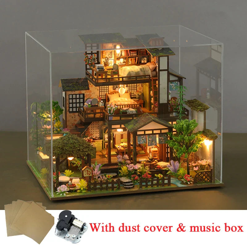 Bamboo Spring Courtyard DIY Dollhouse Kit With Cover & Music