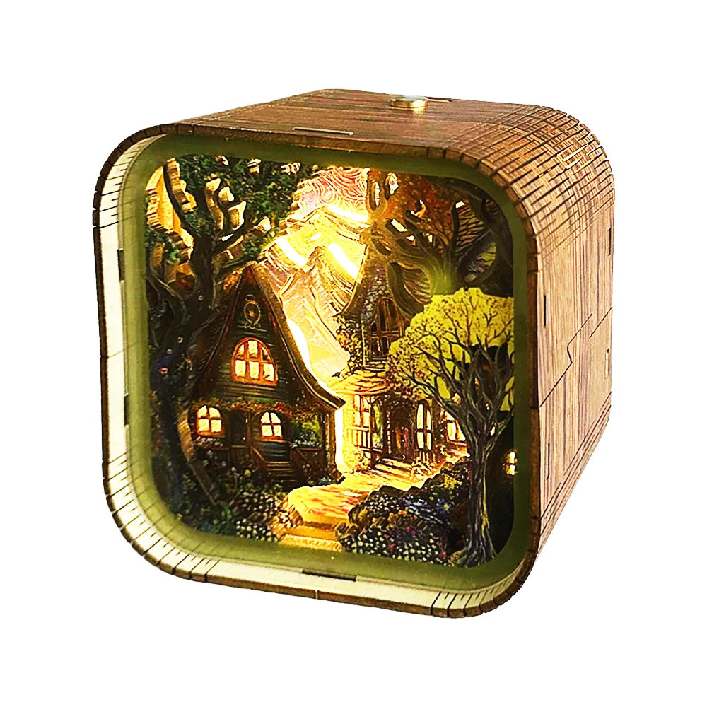Fairy Tale Cottage Wooden 3D Night Light – DIY Kit for Magical Home Decor