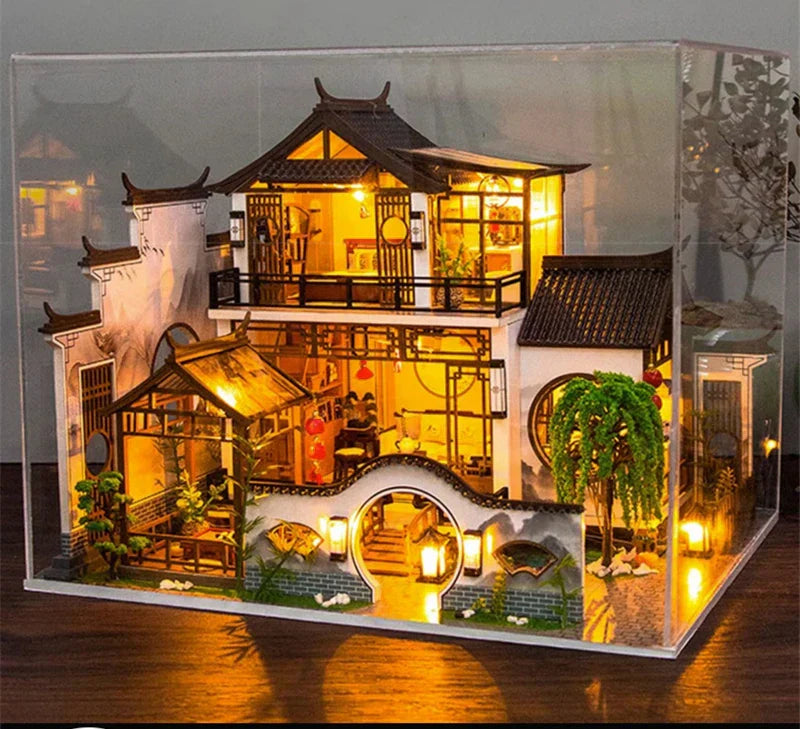 Japanese Ancient Casa DIY Dollhouse Kit with dust cover