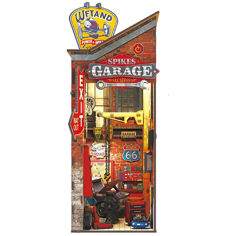 Mechanic Garage Book Nook – Retro DIY Car Repair Miniature Kit with LED Lights