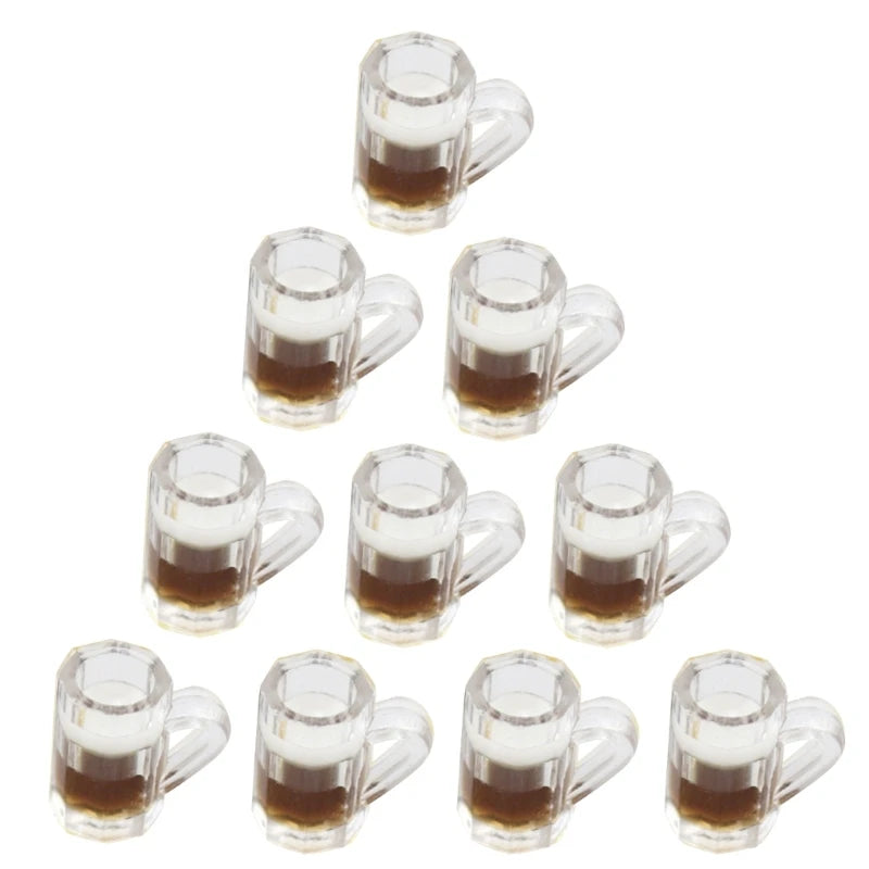 Miniature Beer Mugs – 1/6 Scale Resin Dollhouse Cups (10pcs) Brown