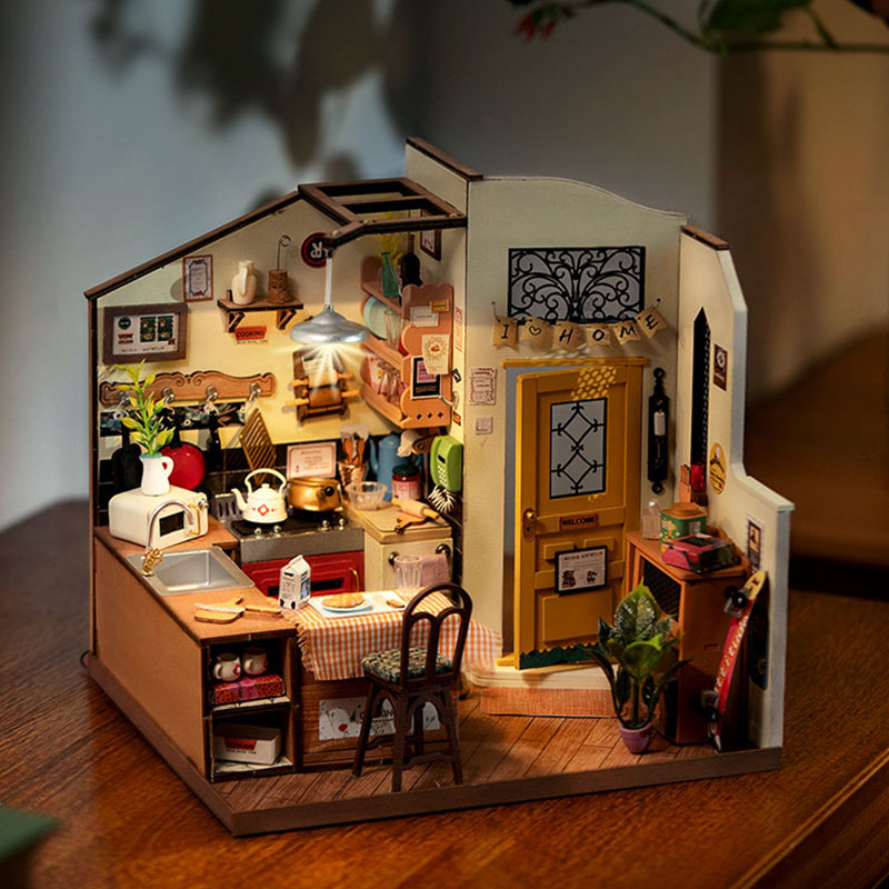 Robotime Rolife Cozy Kitchen DIY Dollhouse KitBook Nook Kit Australia