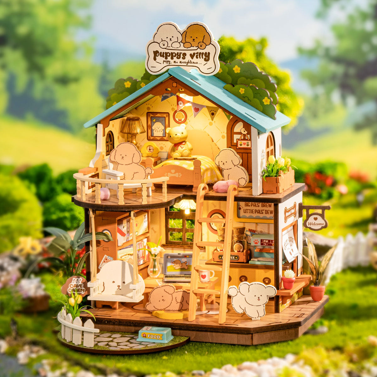 Robotime Rolife Puppy's Cozy Villa DIY DollhouseBook Nook Kit Australia