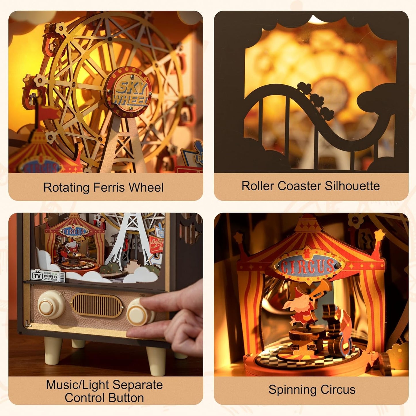 Robotime Rolife Sunset Carnival DIY Music Box KitBook Nook Kit Australia