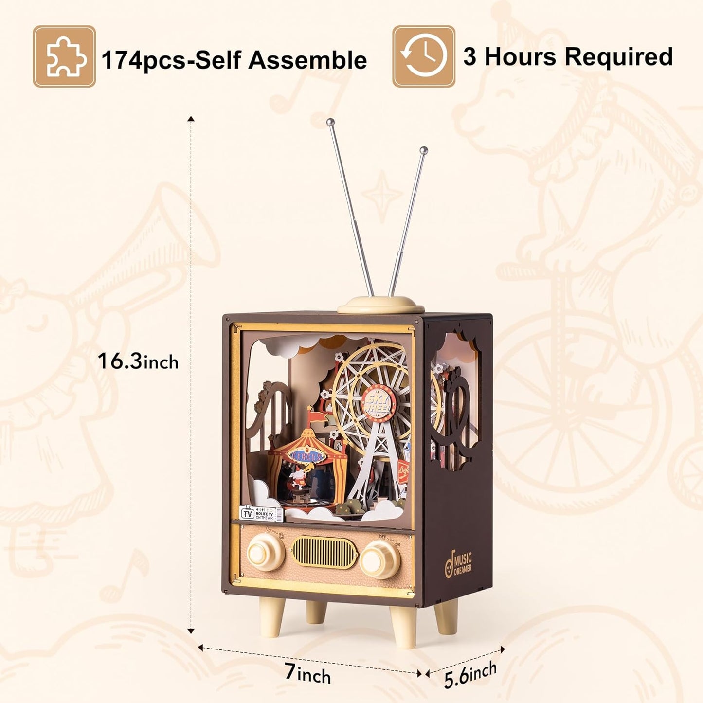 Robotime Rolife Sunset Carnival DIY Music Box KitBook Nook Kit Australia