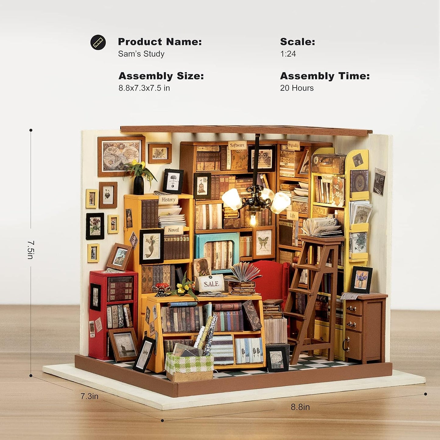 Robotime Sam's Study DIY Dollhouse KitBook Nook Kit Australia
