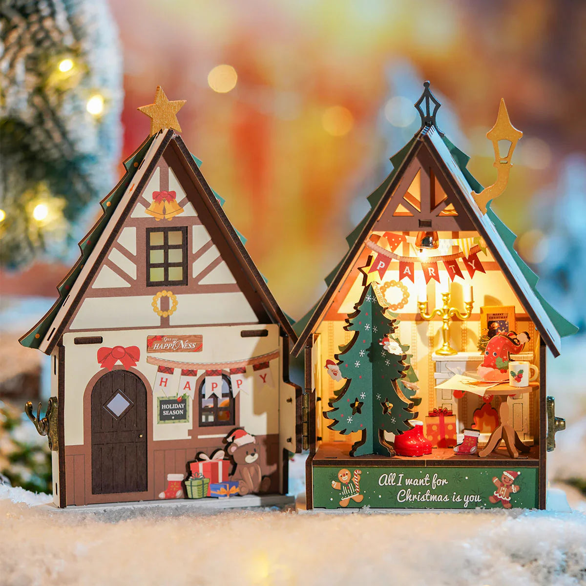 Rolife Twinkling Christmas House DIY Miniature Dollhouse KitBook Nook Kit Australia