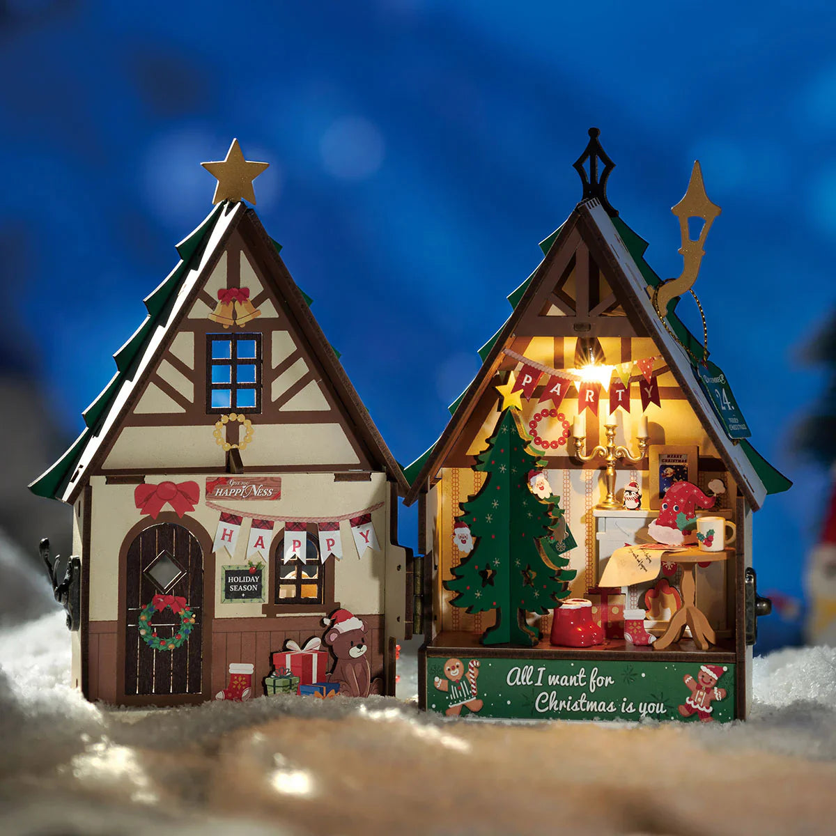 Rolife Twinkling Christmas House DIY Miniature Dollhouse KitBook Nook Kit Australia
