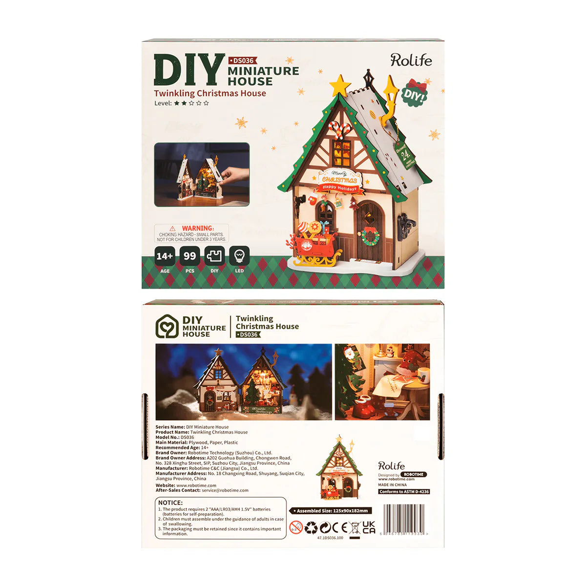 Rolife Twinkling Christmas House DIY Miniature Dollhouse KitBook Nook Kit Australia