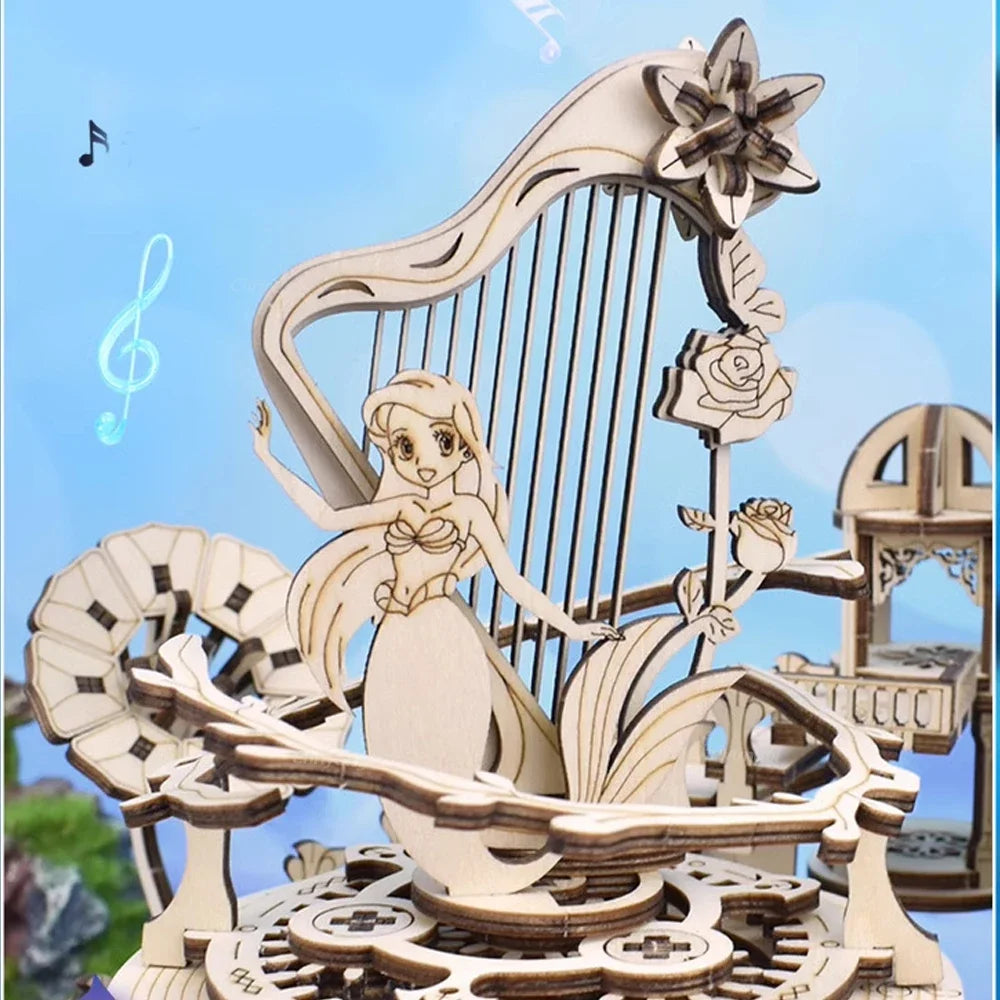 Newest 3D Wooden Puzzle Mystery Island Music Box with Light DIY Assembly Model Kit for Adults Kids, Valentine's Day Gifts - I