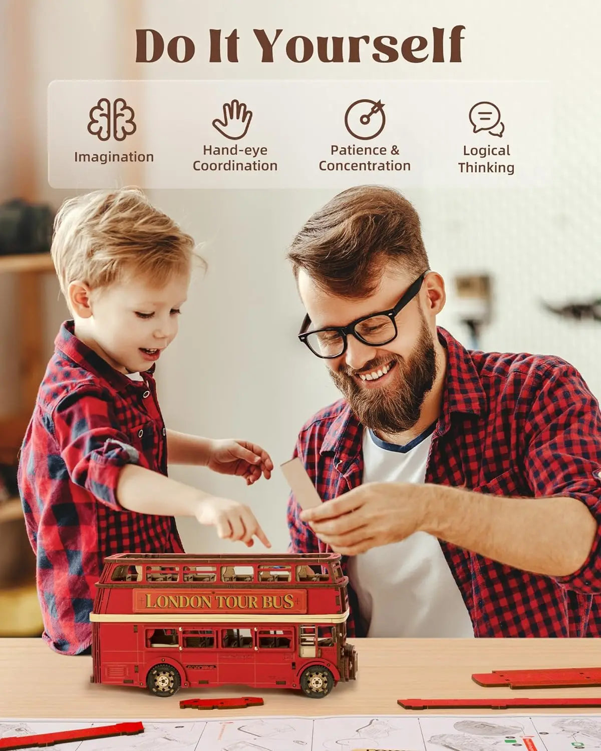 Robotime rolife London Tour Bus 3D Wooden Puzzles Wood Model Toy Car to Build Crafts Collectibles Gifts for Boys Girls Book Nook Kit Australia