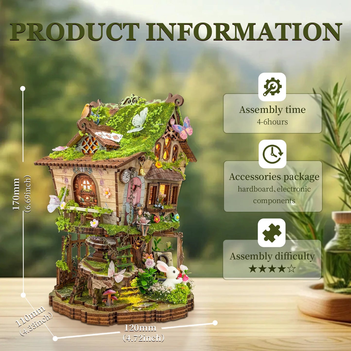 DIY Wooden Rowan's Treehouse Figurines Miniatures Assembled Casa with Light for Friends Birthday Gifts Home Decor Crafts Book Nook Kit Australia