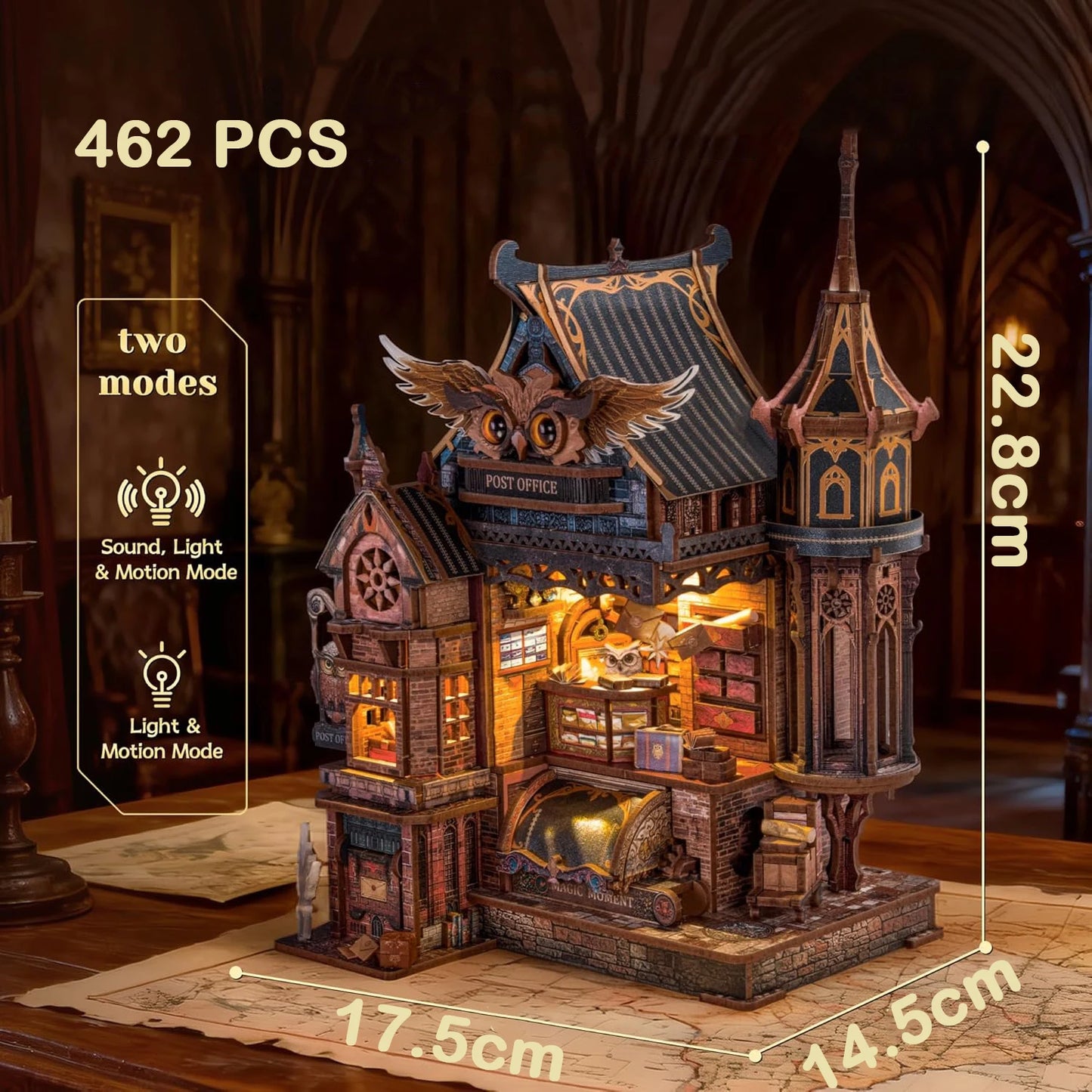 NEW DIY Wooden Miniature Model Kit Owl Post Office Casa 3D Puzzle Doll Houses With Furniture Lights for Friends Birthday Gift