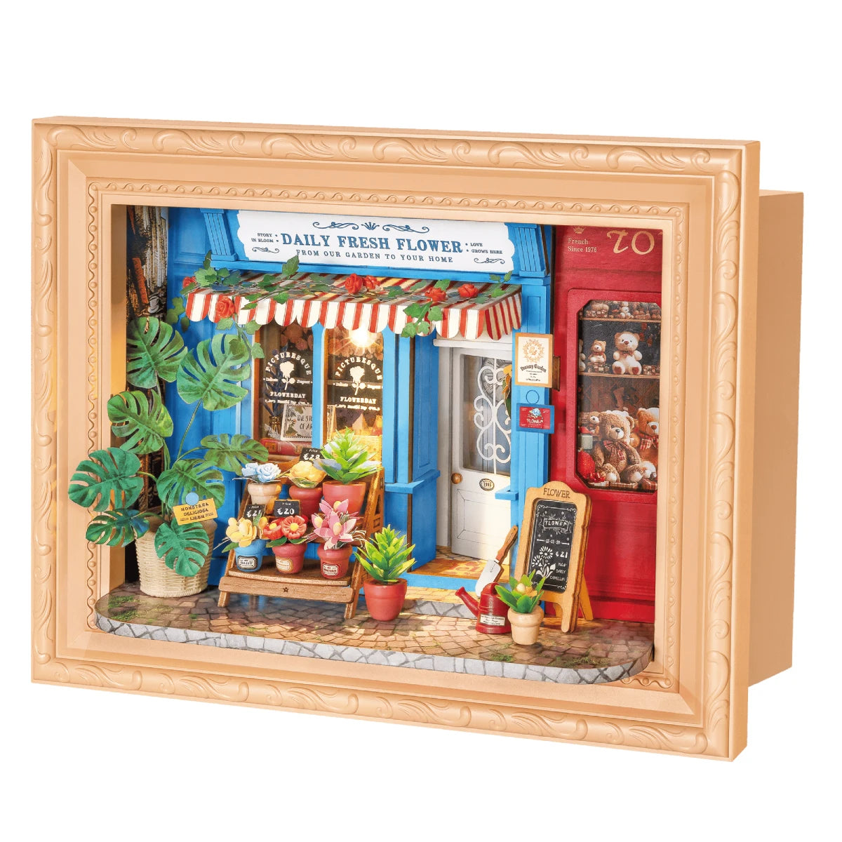 ROBOTIME Rolife 3D Shadow Box LED Light Up Wooden Puzzle with Frame Cute Home Decor Beginner Friendly DIY Kit for Teens - Ima