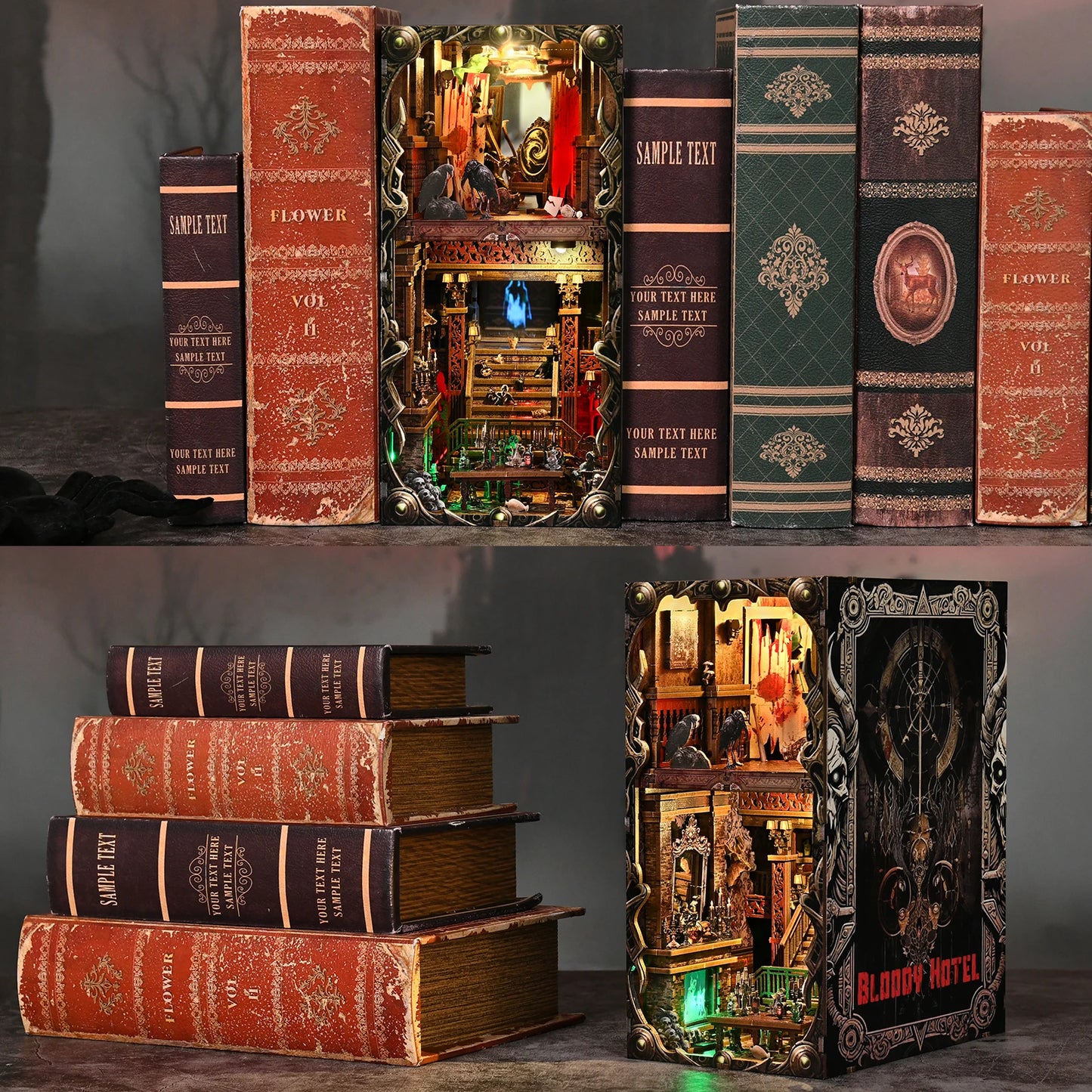 Book Nook Kit Haunted Hotel Halloween 3D DIY Wooden Puzzle Handmade Bookshelf Dollhouse Model Bookend Building Home Decoration Book Nook Kit Australia
