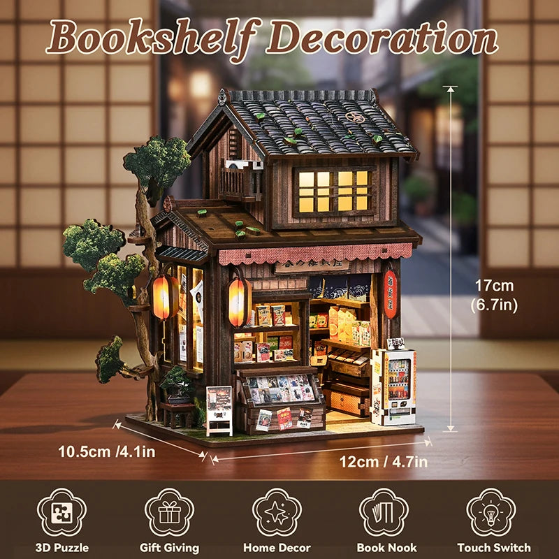 Kasuga Japanese grocery store DIY miniature house kit with LED lights - view 6