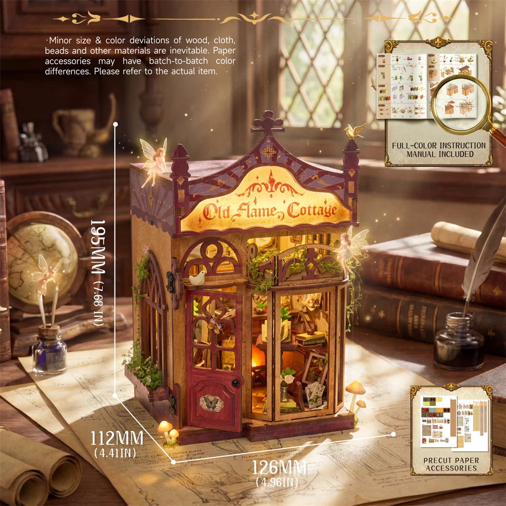 Old Flame Cottage DIY book nook kit with lit fireplace and cosy interior - view 6