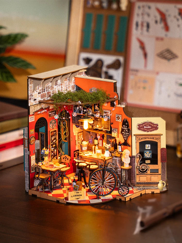 Robotime Rolife DIY Cheers Bar&Dining Doll House with Furniture Miniature Dollhouse Wooden Kits Toy For Kids Adults(DG173) Book Nook Kit Australia
