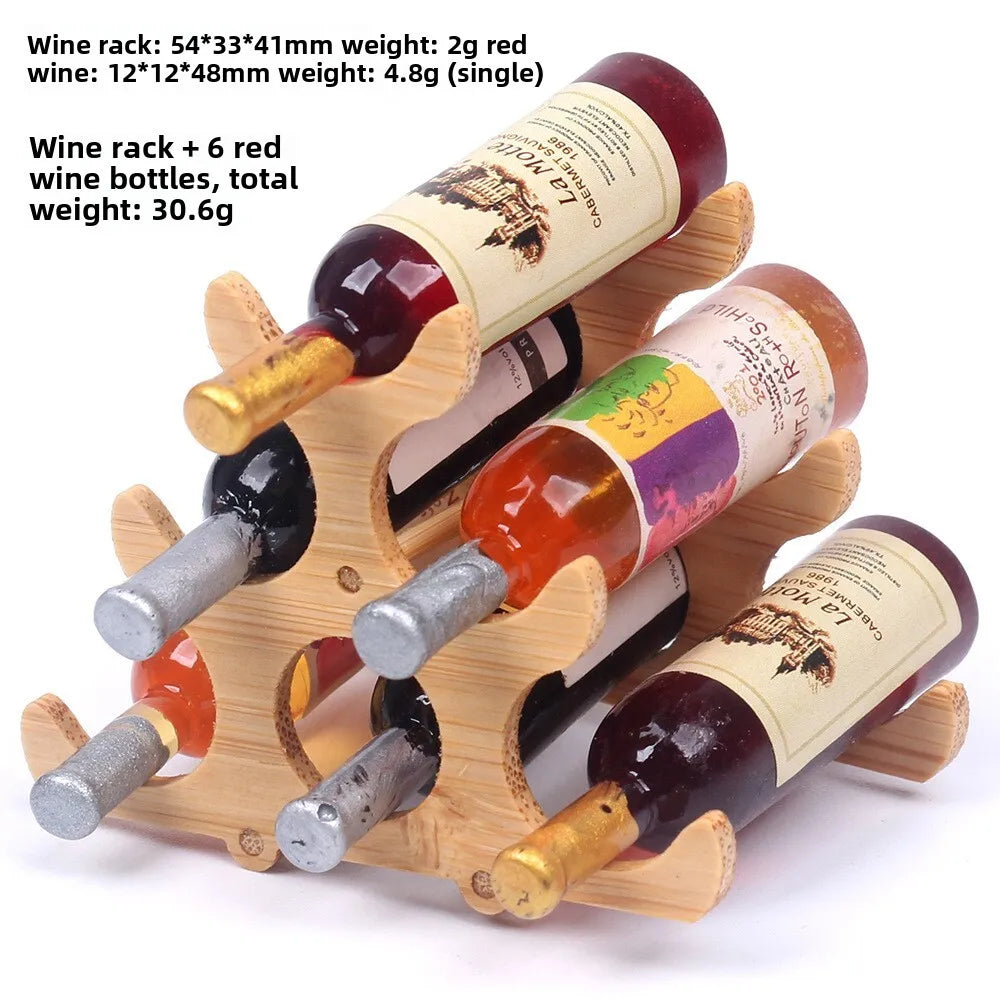 Miniature Bamboo Wine Rack Set for 1:6 Dollhouse d As Shown As Picture