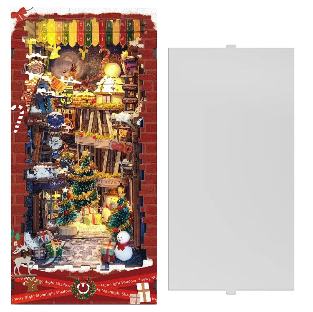 Snowy Night Moonlight Shadow DIY Book Nook Kit With Cover