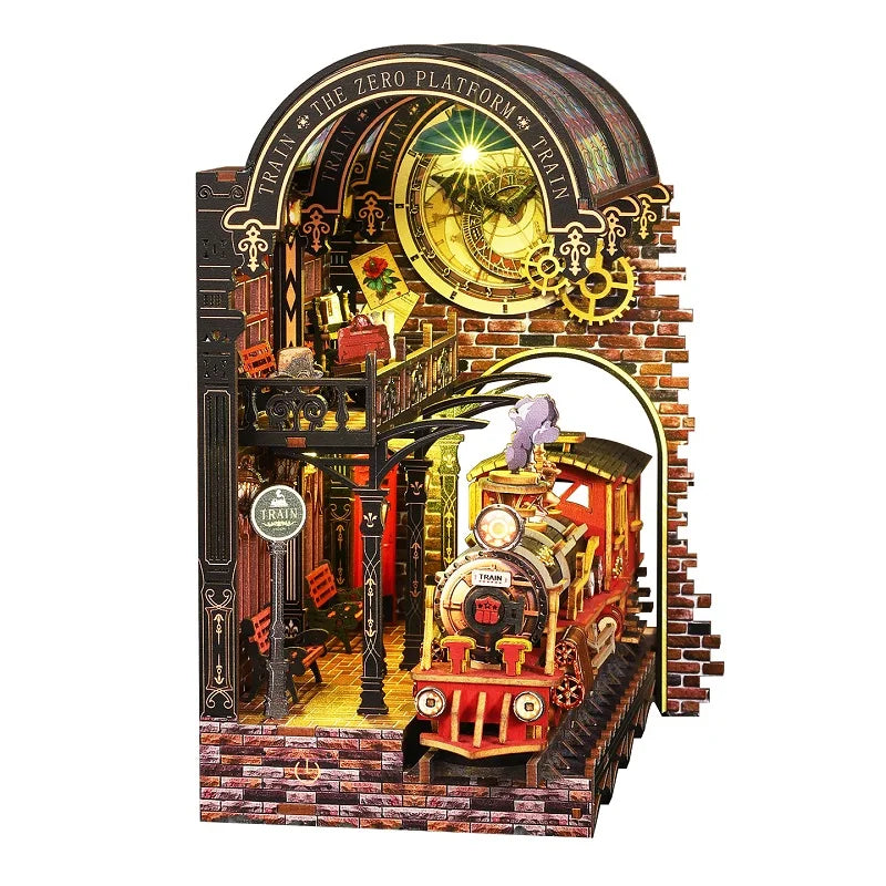 Diy Wooden Book Nook Shelf Insert Kit Miniature Model The Zero Platform Train Bookend Doll House Decor For Birthday Gifts Book Nook Kit Australia