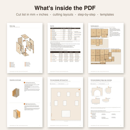 Pages from the Inkwell Lane book nook PDF plan