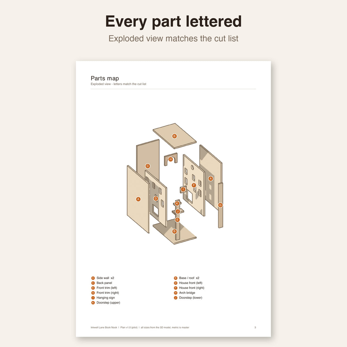 Exploded parts map from the book nook plan