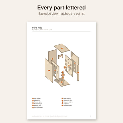 Exploded parts map from the book nook plan