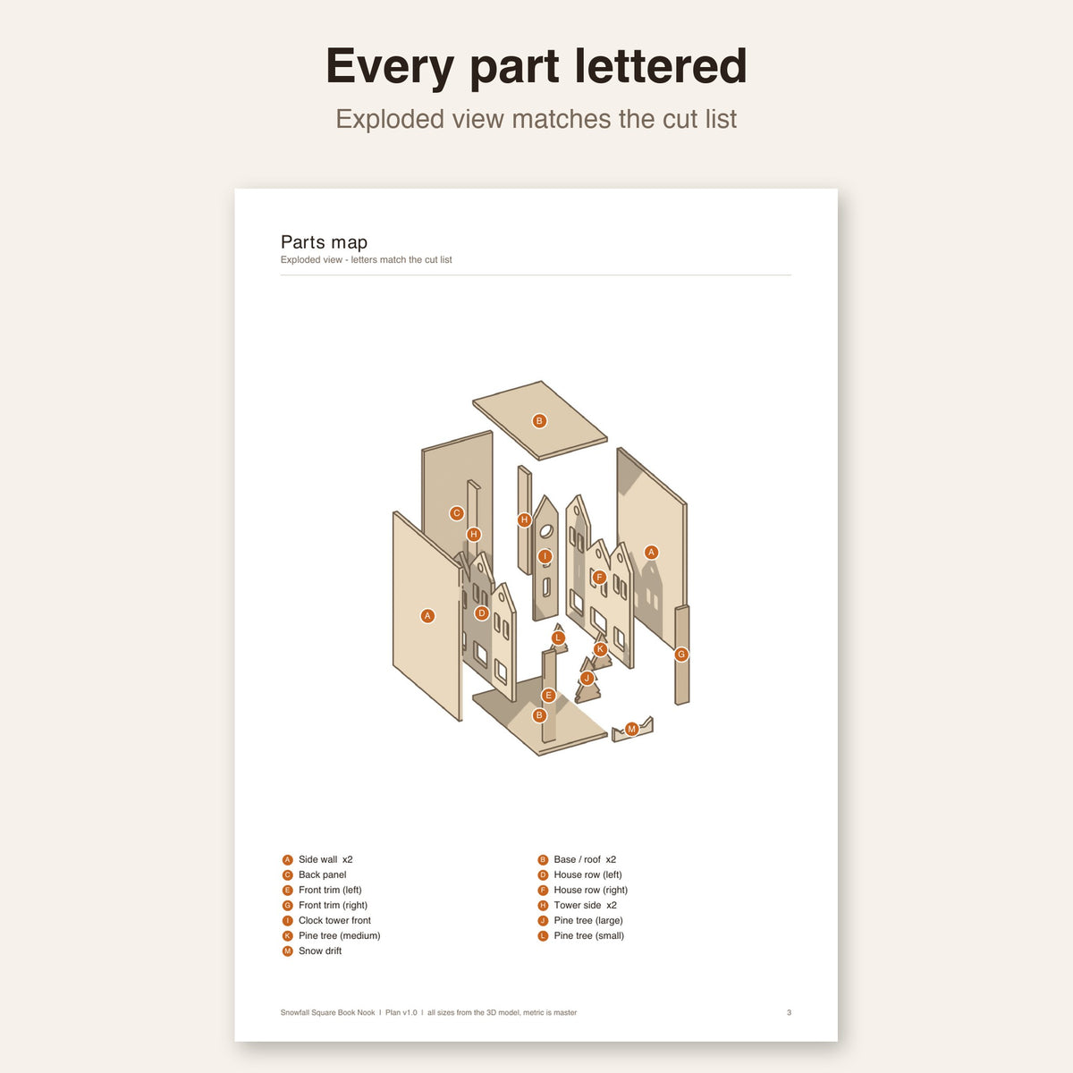 Exploded parts map from the Snowfall Square plan
