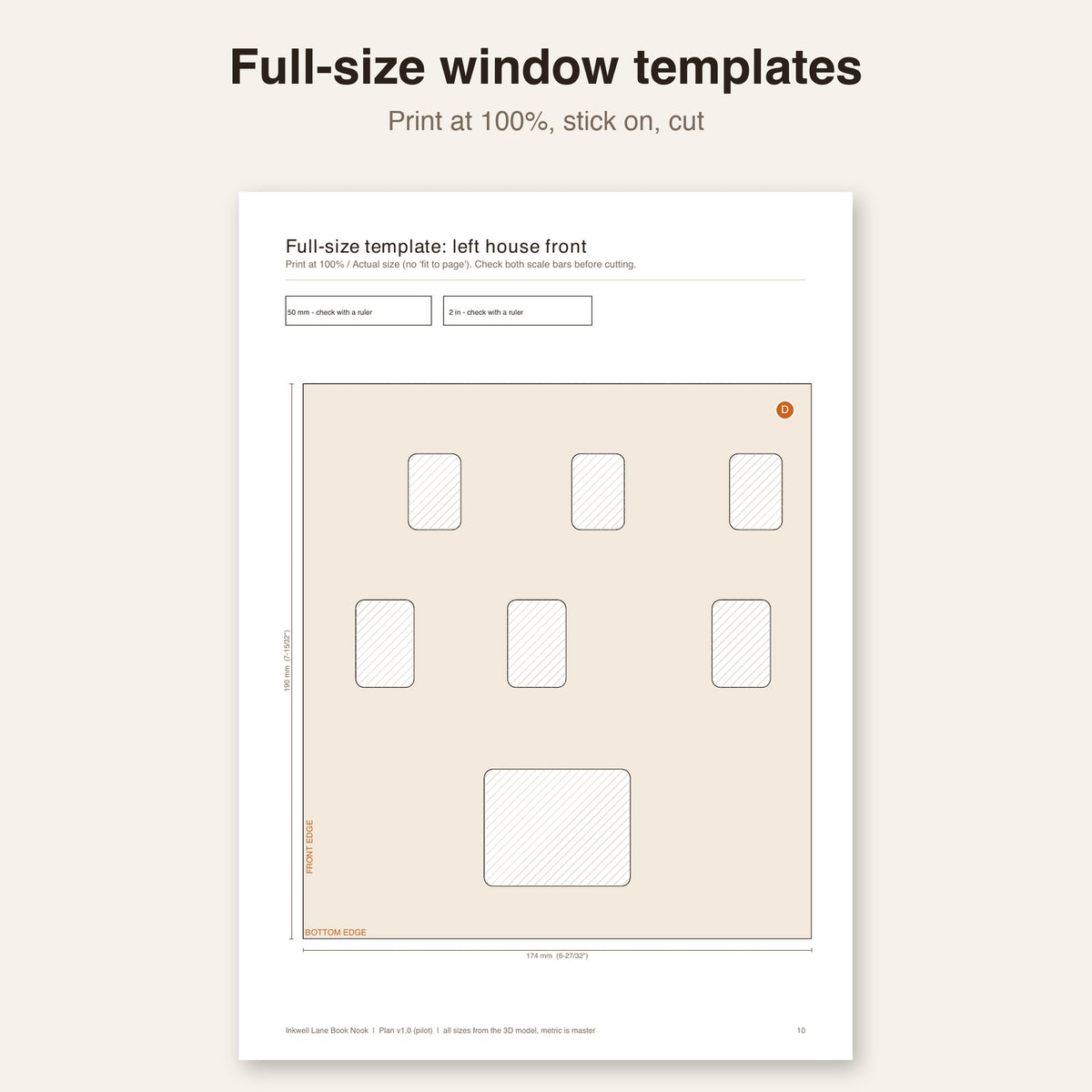 Full-size window template page from the plan