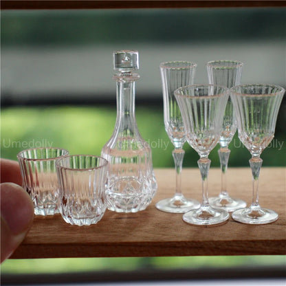 1:6 Miniature Dollhouse Glassware Set – Decanters & Cups bottle and glass A