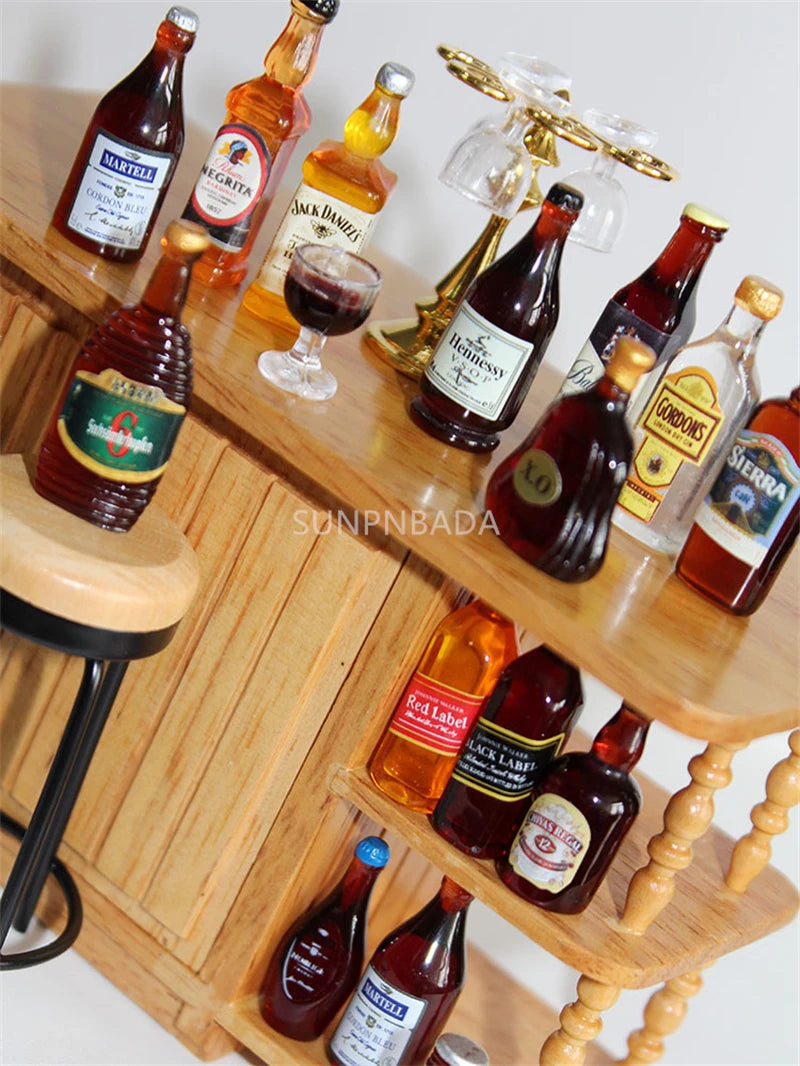1/6 Scale Miniature Wine & Whisky Bottle Set for Dollhouse & BJD