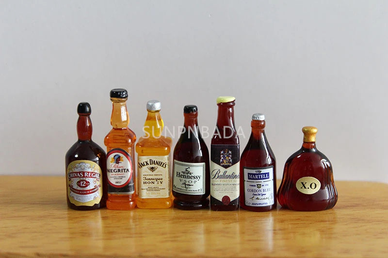 1/6 Scale Miniature Wine & Whisky Bottle Set for Dollhouse & BJD