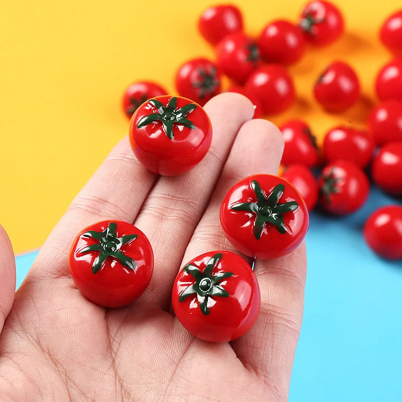 10pcs Mini Tomato Resin Charms for Crafts & Decor
