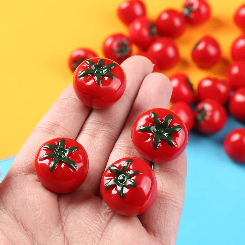 10pcs Mini Tomato Resin Charms for Crafts & Decor