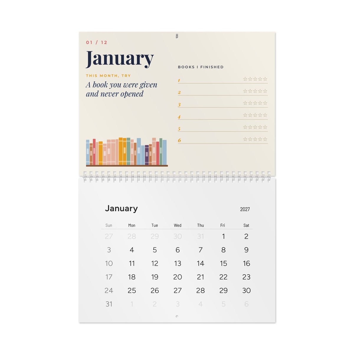 2027 Reading Wall Calendar | Monthly Book Log & Reading Prompts