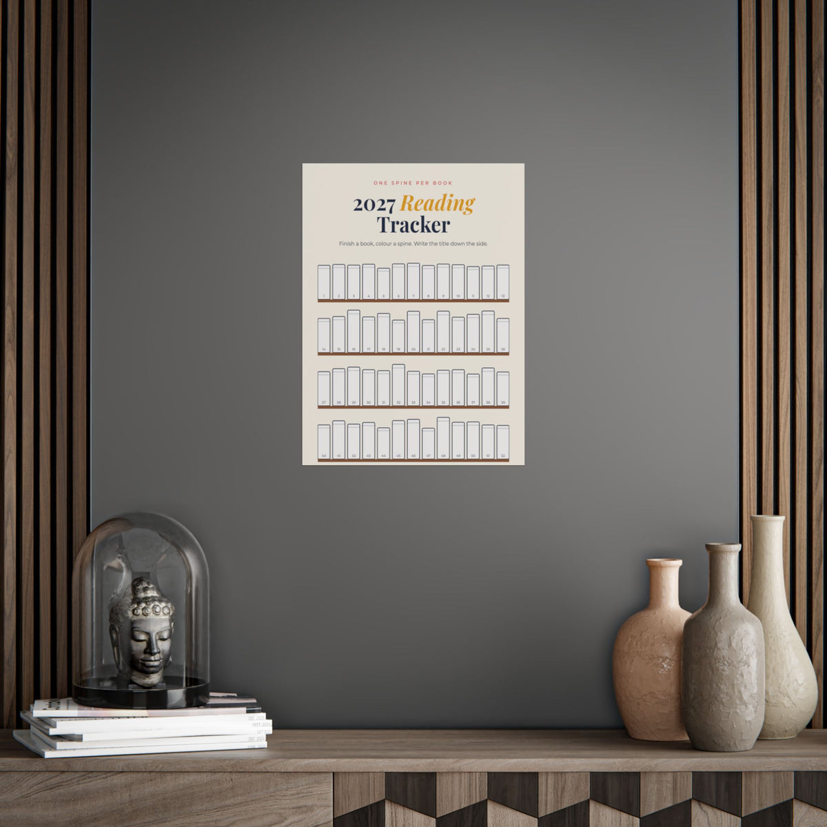 2027 Reading Tracker Poster | 52 Book Spines to Colour In