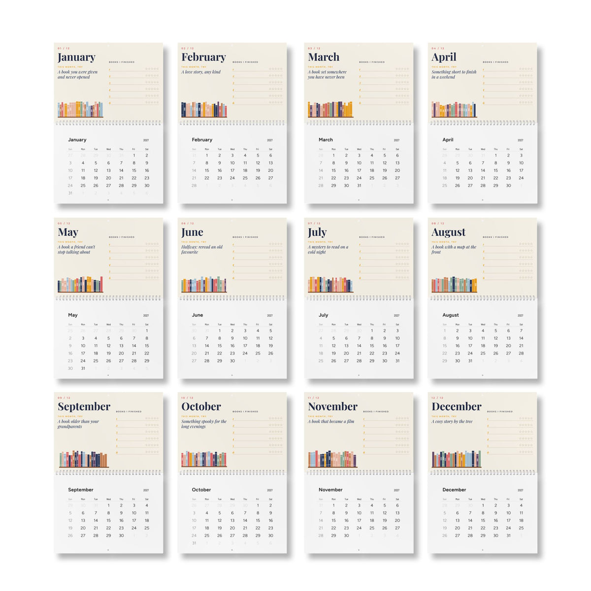 2027 Reading Wall Calendar | Monthly Book Log & Reading Prompts