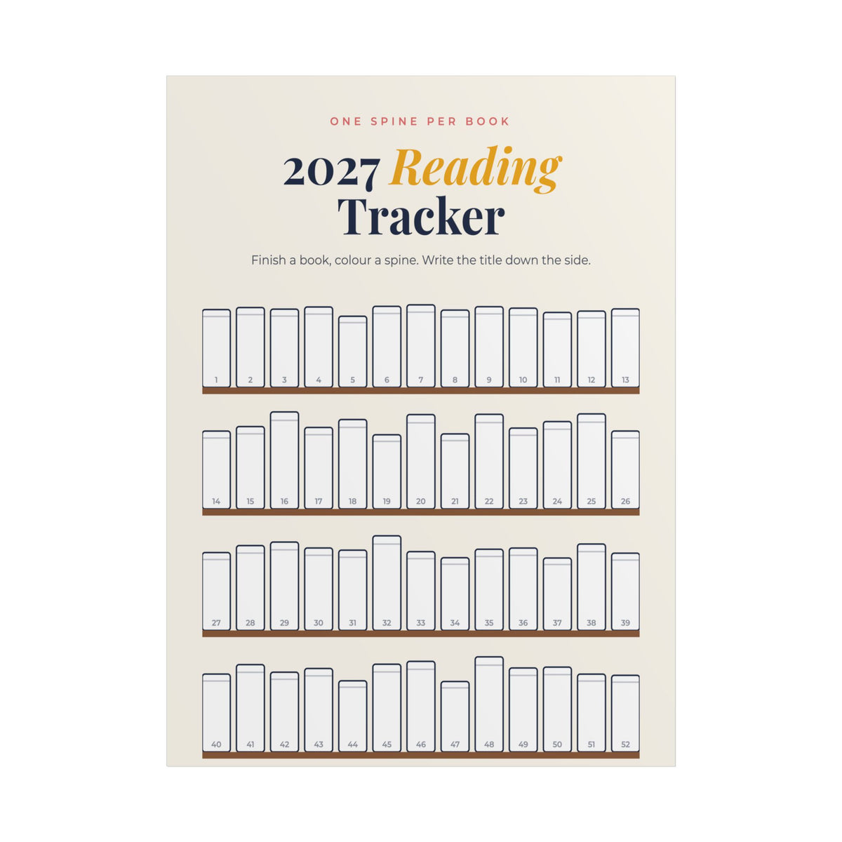 2027 Reading Tracker Poster | 52 Book Spines to Colour In