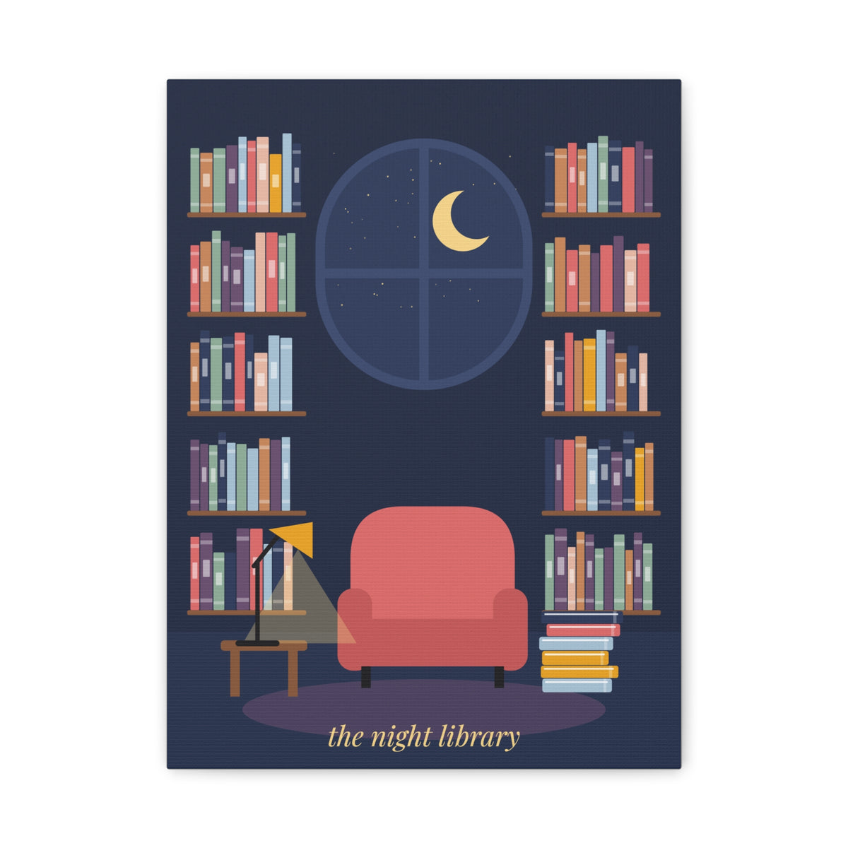 The Night Library Canvas Print | Cosy Reading Nook Wall Art