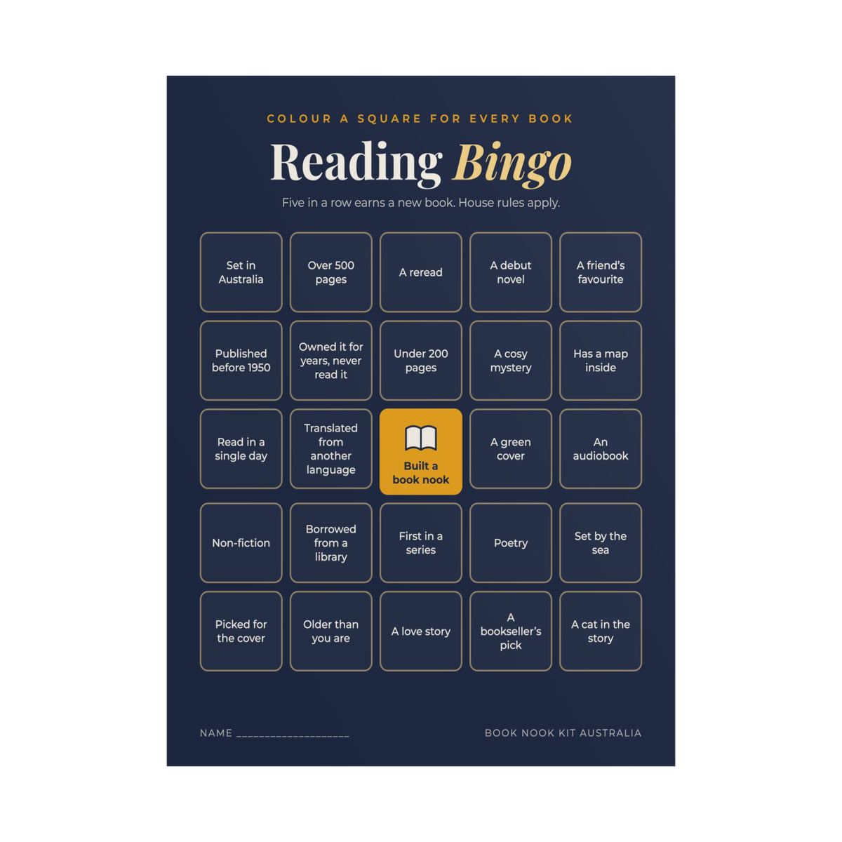 Reading Bingo Poster | 25 Book Prompts for Your Reading Year