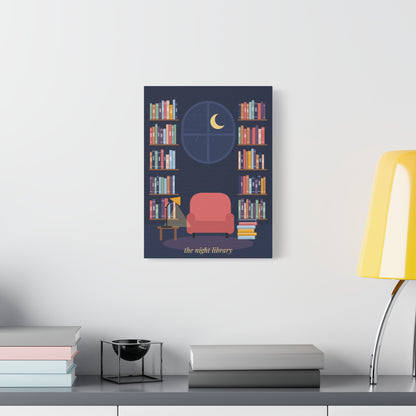 The Night Library Canvas Print | Cosy Reading Nook Wall Art