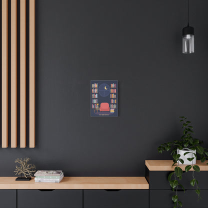 The Night Library Canvas Print | Cosy Reading Nook Wall Art