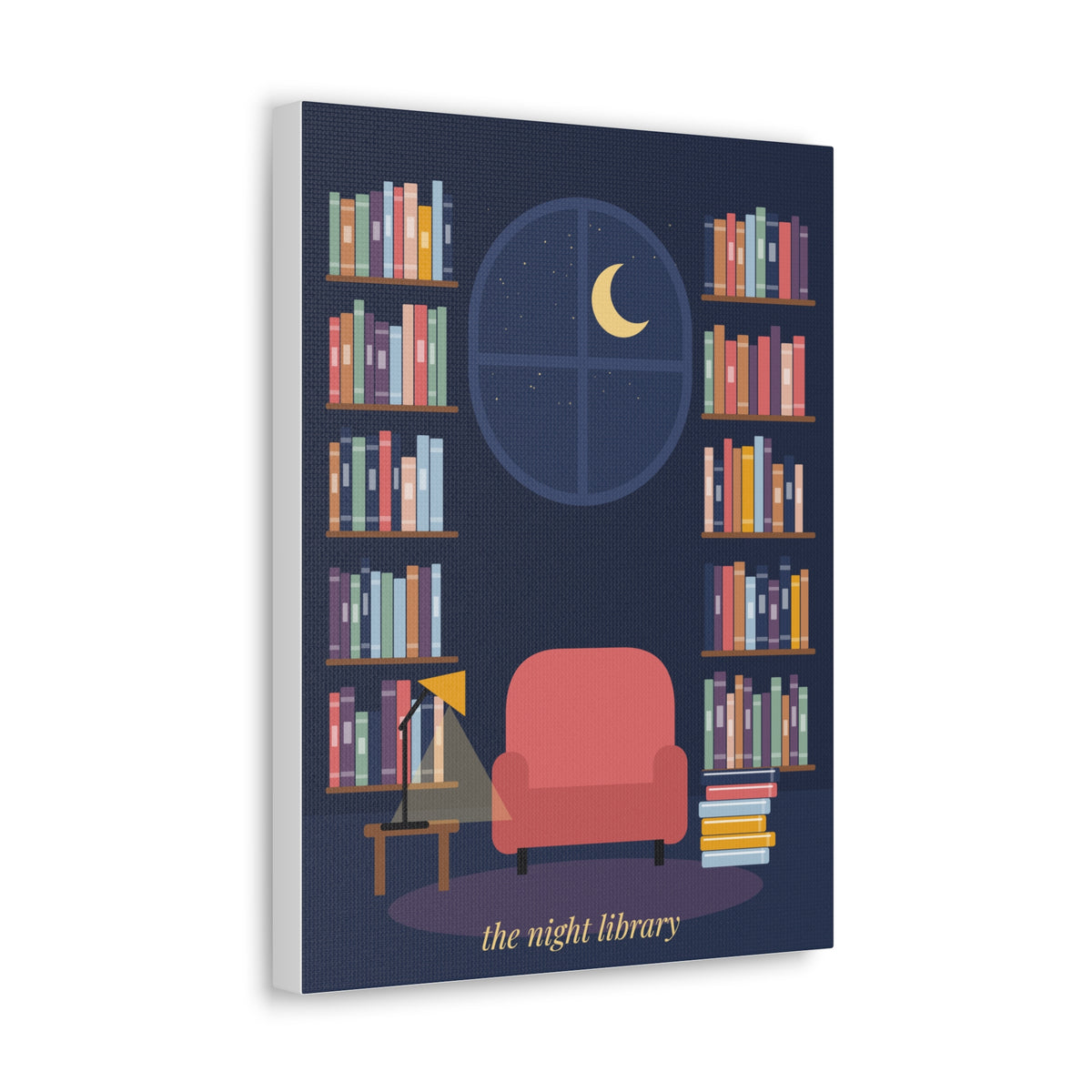 The Night Library Canvas Print | Cosy Reading Nook Wall Art