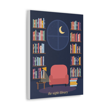 The Night Library Canvas Print | Cosy Reading Nook Wall Art