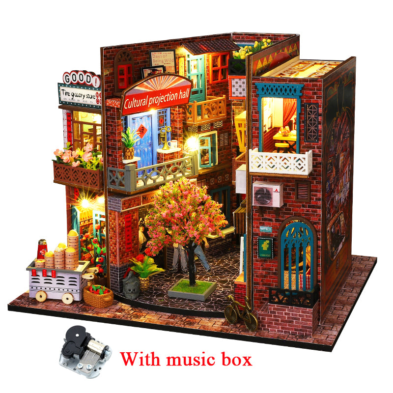 Chinese Street View DIY Book Nook Kit With music