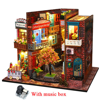 Chinese Street View DIY Book Nook Kit With music